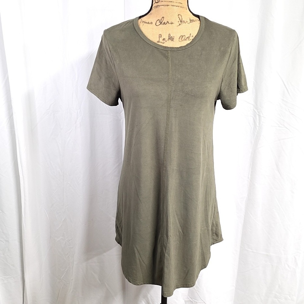 Miami Womens S Olive Green Tunic Dress Short‎ Sleeve Soft Casual Minimalist